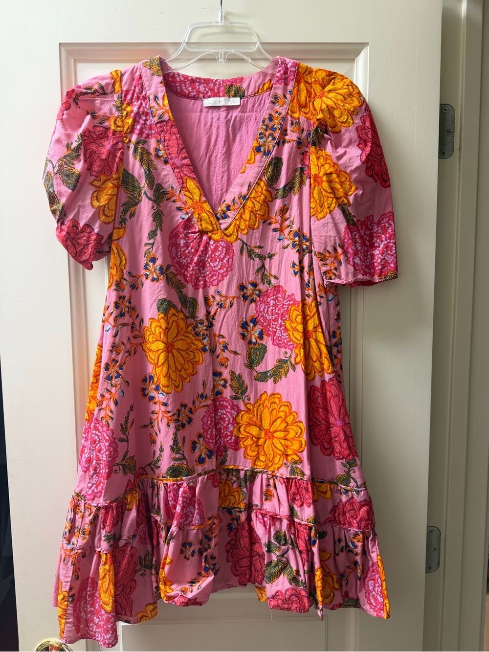 Karlie Pink Floral Puff Sleeve Tiered l Dress Size S